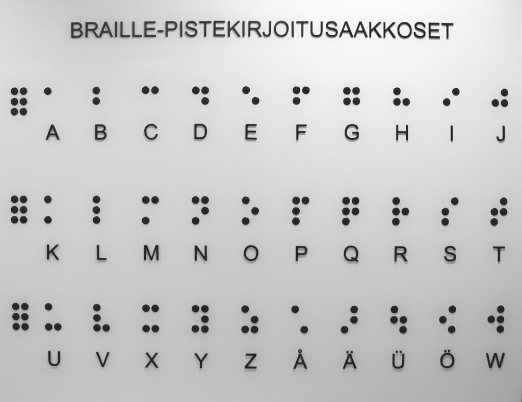 Braille-pistekirjoitusaakkoset.