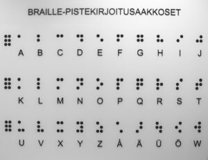 Braille-pistekirjoitusaakkoset.